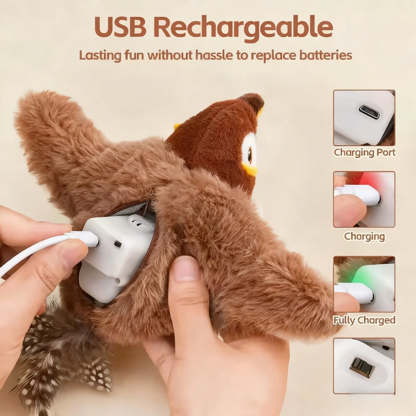 Chirping Bird Cat Toy – Touch-Activated & Rechargeable