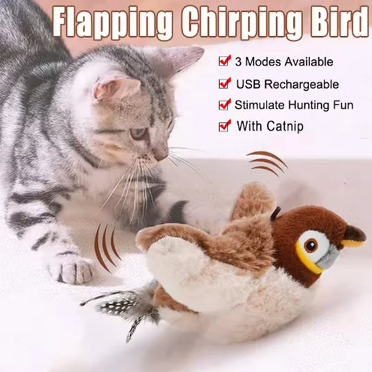 Chirping Bird Cat Toy – Touch-Activated & Rechargeable
