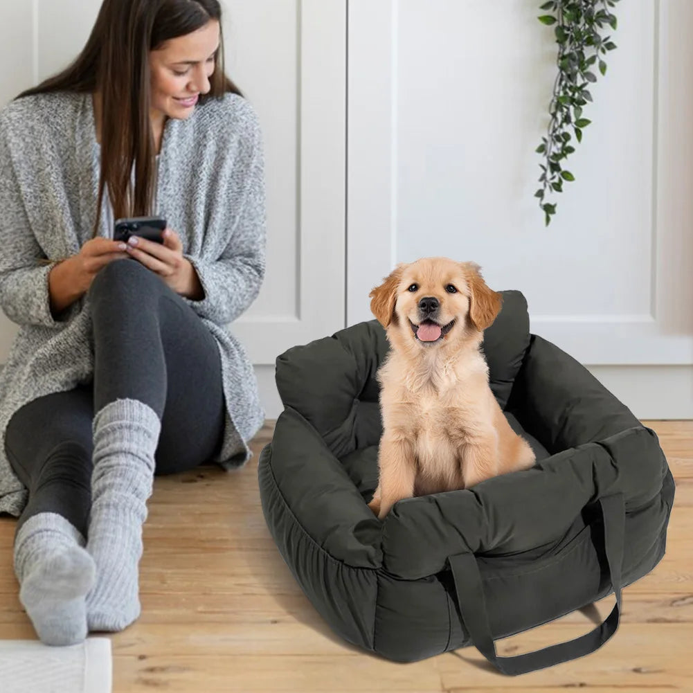 Dog Car Booster Seat – Safe Travel Carrier Bed with Seat Belt for Small & Medium Dogs