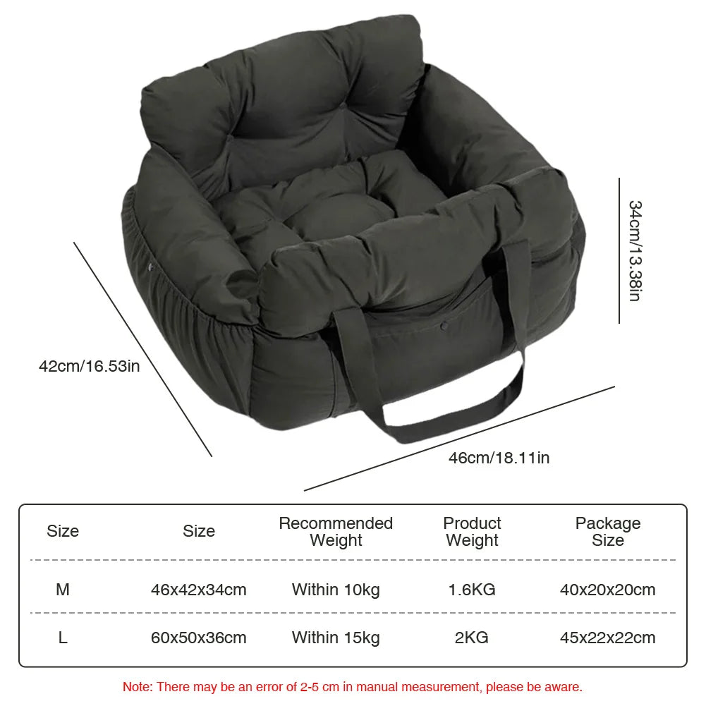 Dog Car Booster Seat – Safe Travel Carrier Bed with Seat Belt for Small & Medium Dogs