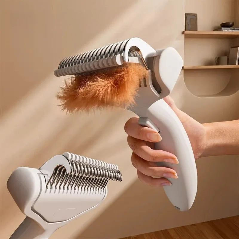 Professional Pet Detangling Comb – Curved Stainless Steel Grooming Brush for Long & Thick Hair Dogs & Cats