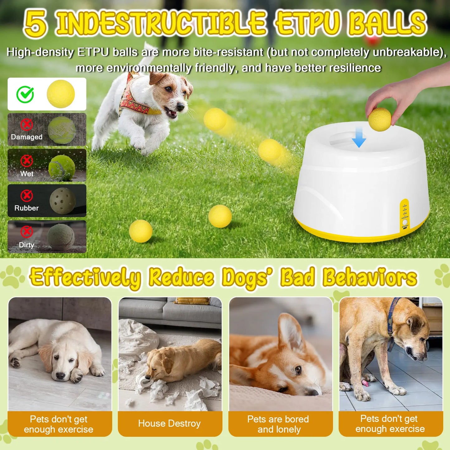 Automatic Dog Ball Launcher with 5 ETPU Balls – Interactive Dog Toy
