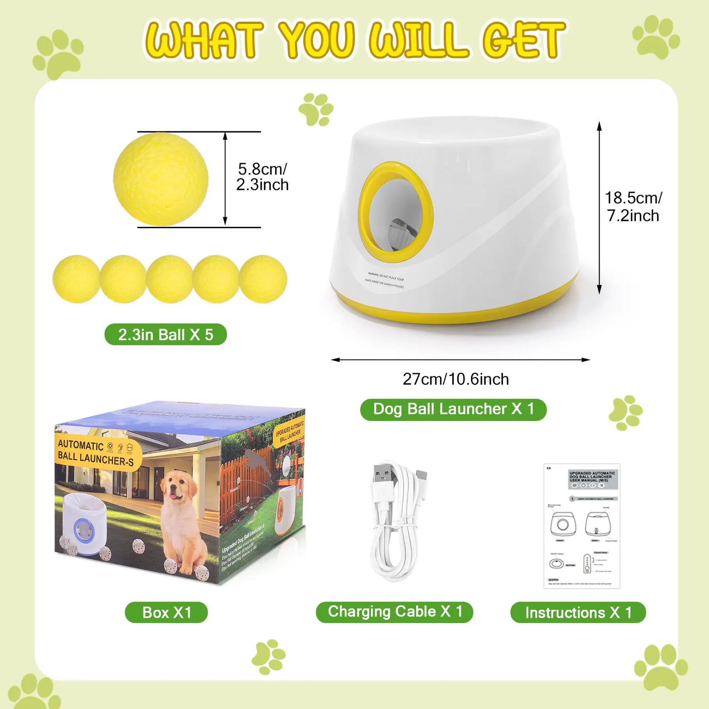 Automatic Dog Ball Launcher with 5 ETPU Balls – Interactive Dog Toy