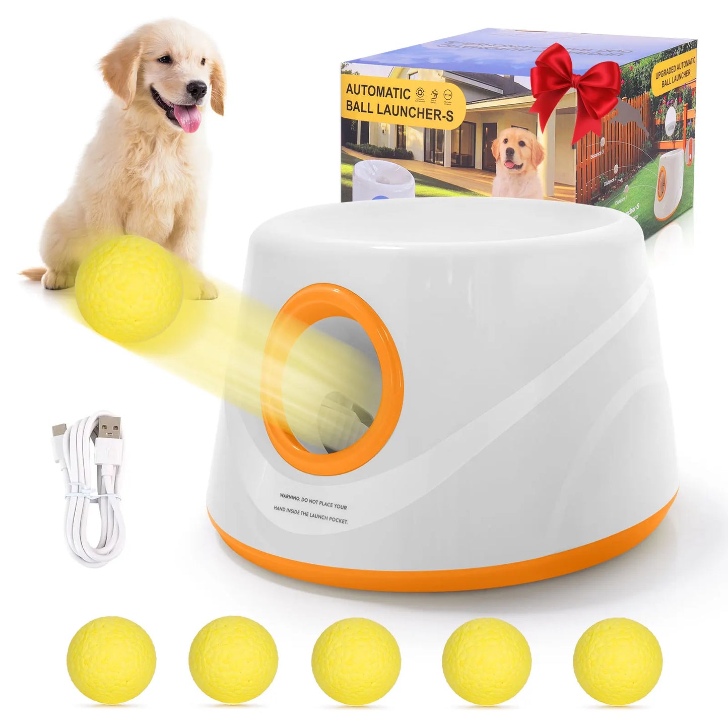Automatic Dog Ball Launcher with 5 ETPU Balls – Interactive Dog Toy