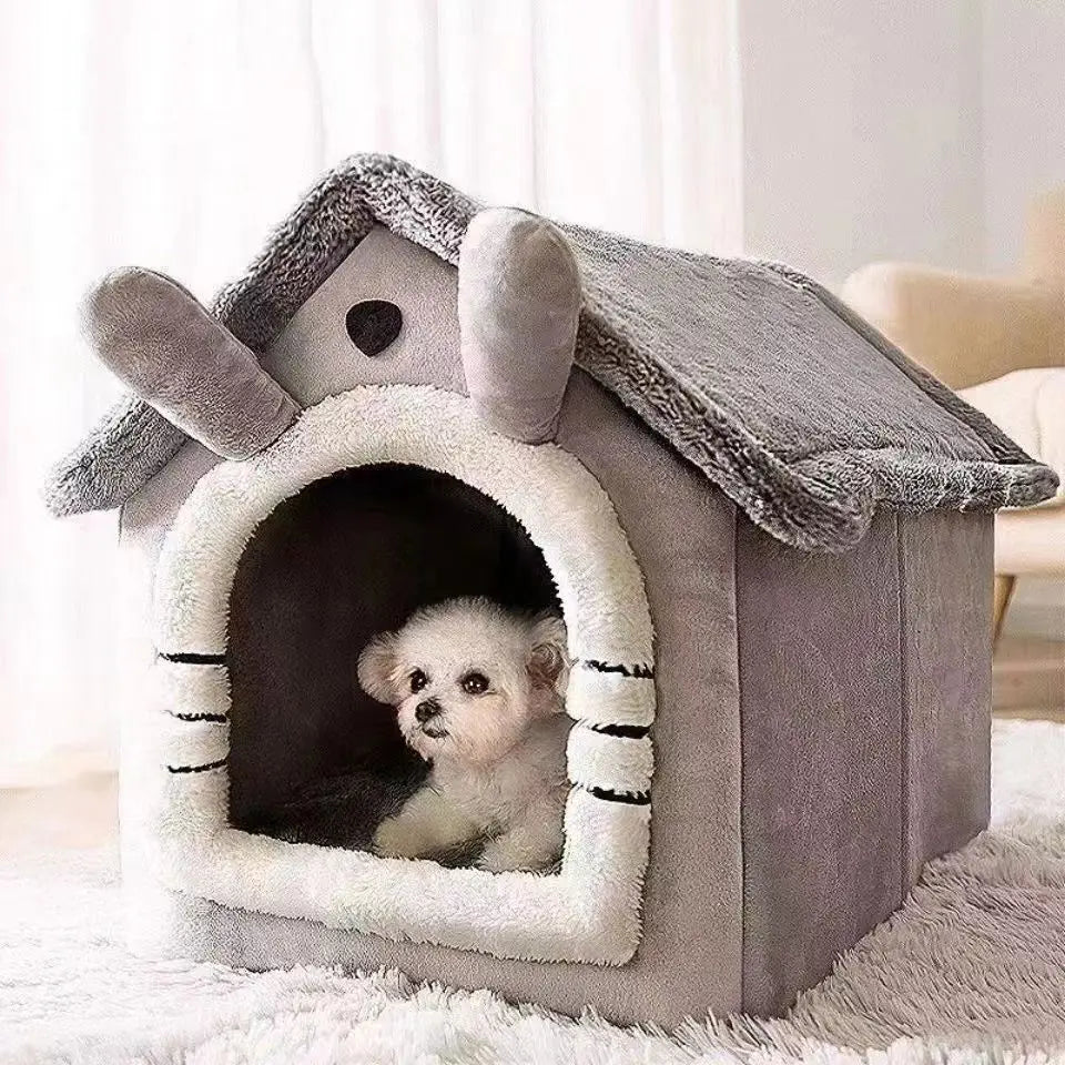 All Season Dog House Bed – Cozy Enclosed Pet Den with Removable Cushion for Small Dogs & Cats