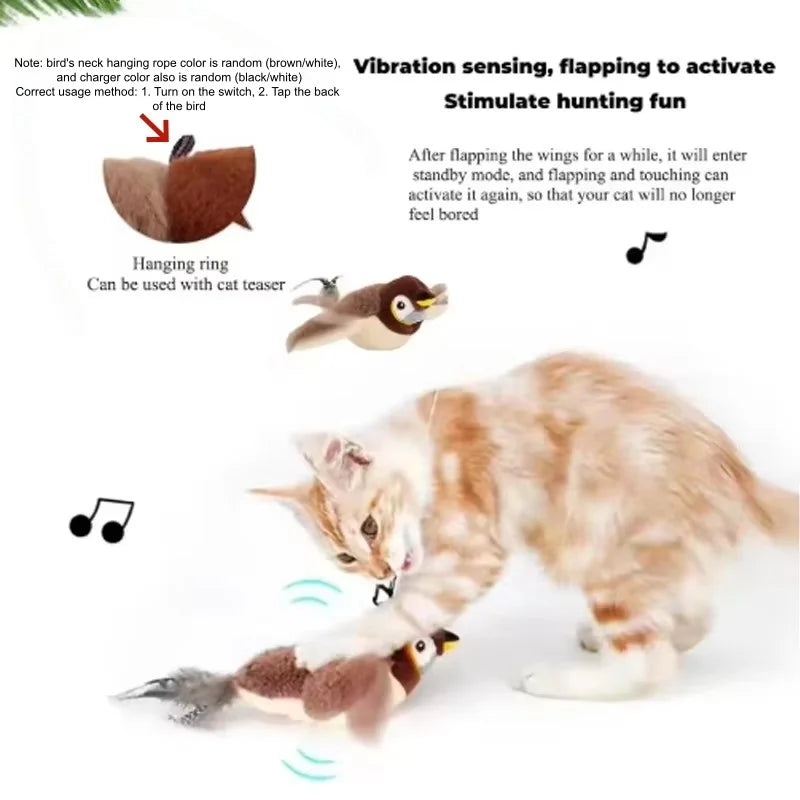 Chirping Bird Cat Toy – Touch-Activated & Rechargeable