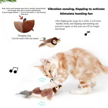 Chirping Bird Cat Toy – Touch-Activated & Rechargeable