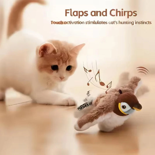 Chirping Bird Cat Toy – Touch-Activated & Rechargeable