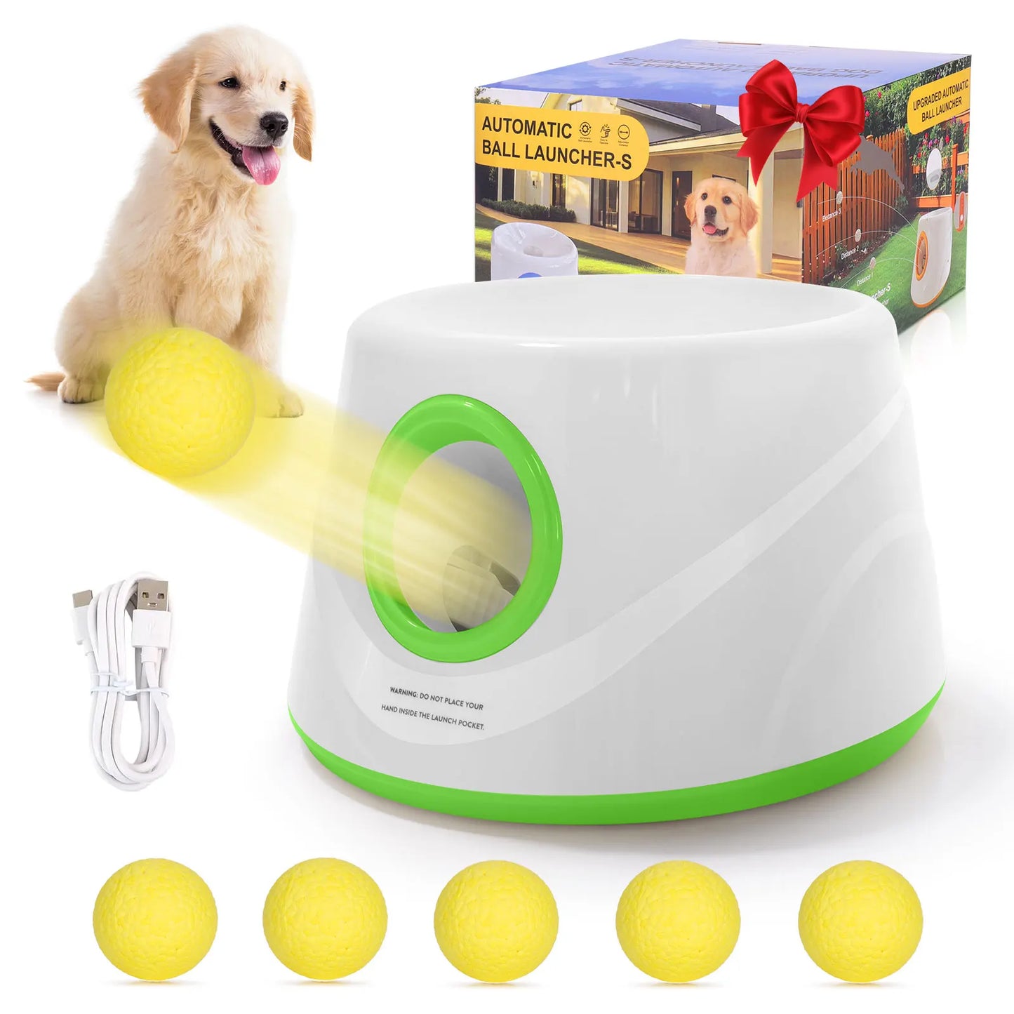 Automatic Dog Ball Launcher with 5 ETPU Balls – Interactive Dog Toy