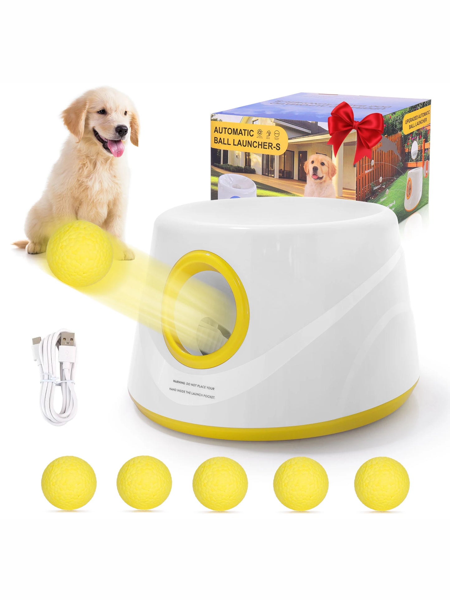 Automatic Dog Ball Launcher with 5 ETPU Balls – Interactive Dog Toy