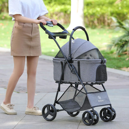 3-in-1 Pet Stroller with Removable Carrier – Foldable All-Terrain Waterproof for Dogs & Cats