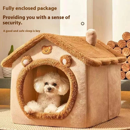 All Season Dog House Bed – Cozy Enclosed Pet Den with Removable Cushion for Small Dogs & Cats