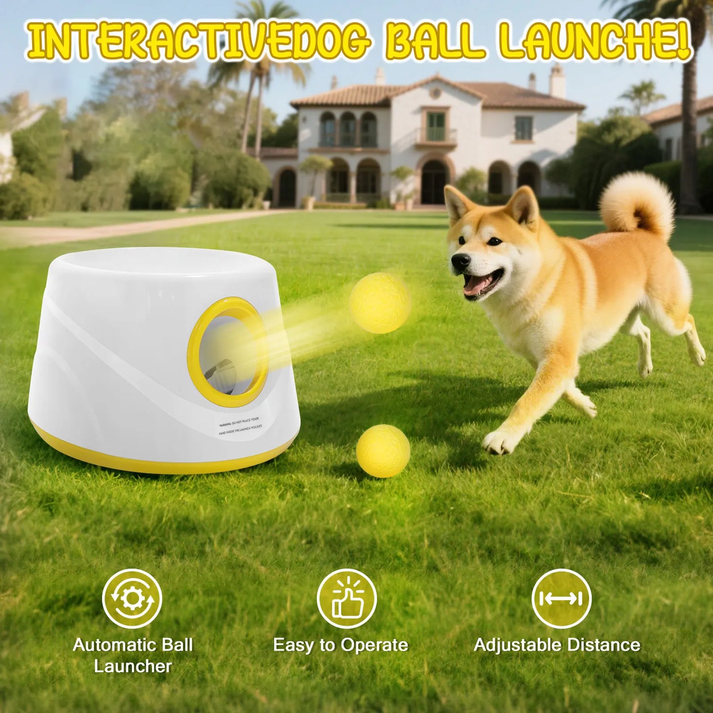 Automatic Dog Ball Launcher with 5 ETPU Balls – Interactive Dog Toy