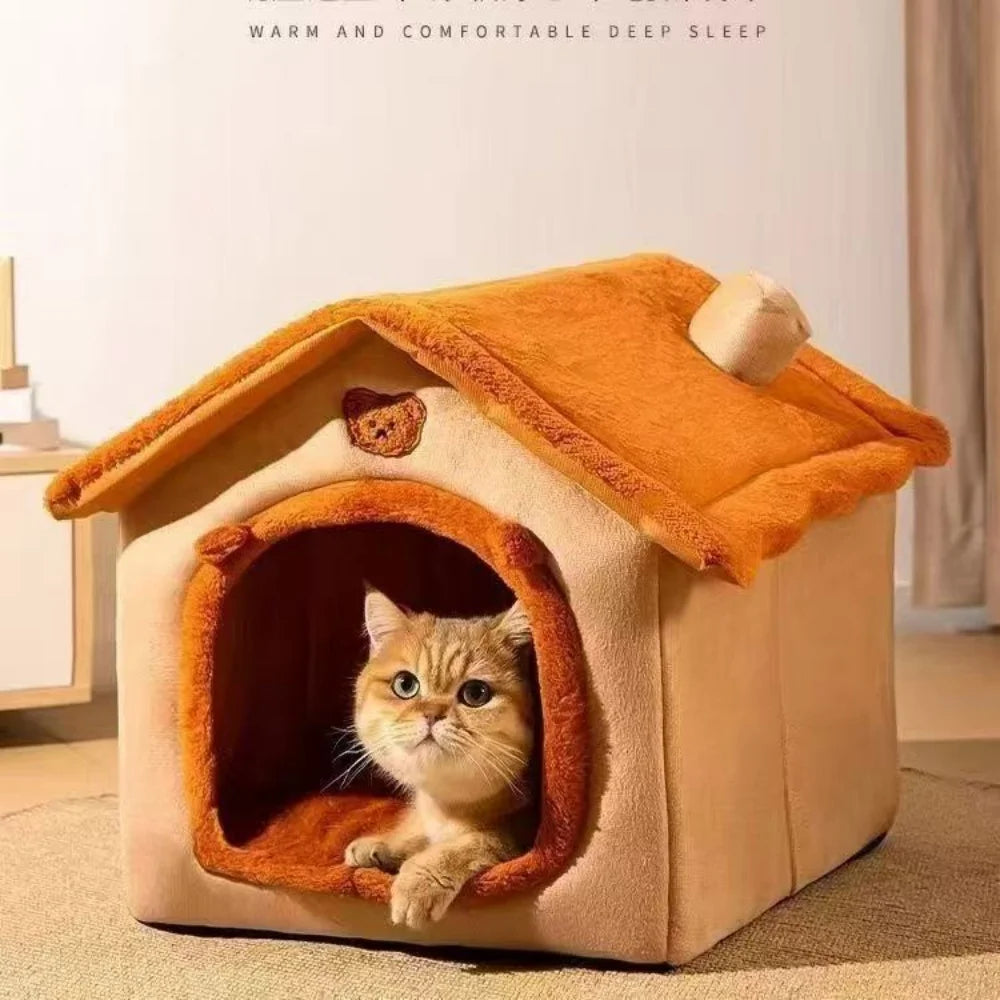 All Season Dog House Bed – Cozy Enclosed Pet Den with Removable Cushion for Small Dogs & Cats