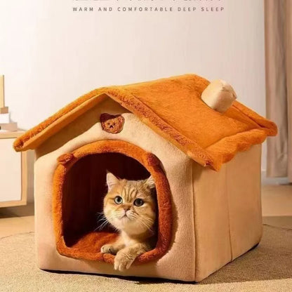 All Season Dog House Bed – Cozy Enclosed Pet Den with Removable Cushion for Small Dogs & Cats