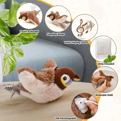 Chirping Bird Cat Toy – Touch-Activated & Rechargeable